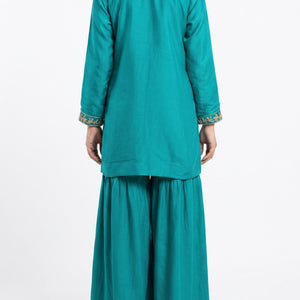 Firozi Chinon Indo Western with Cutdana Embroidery 2