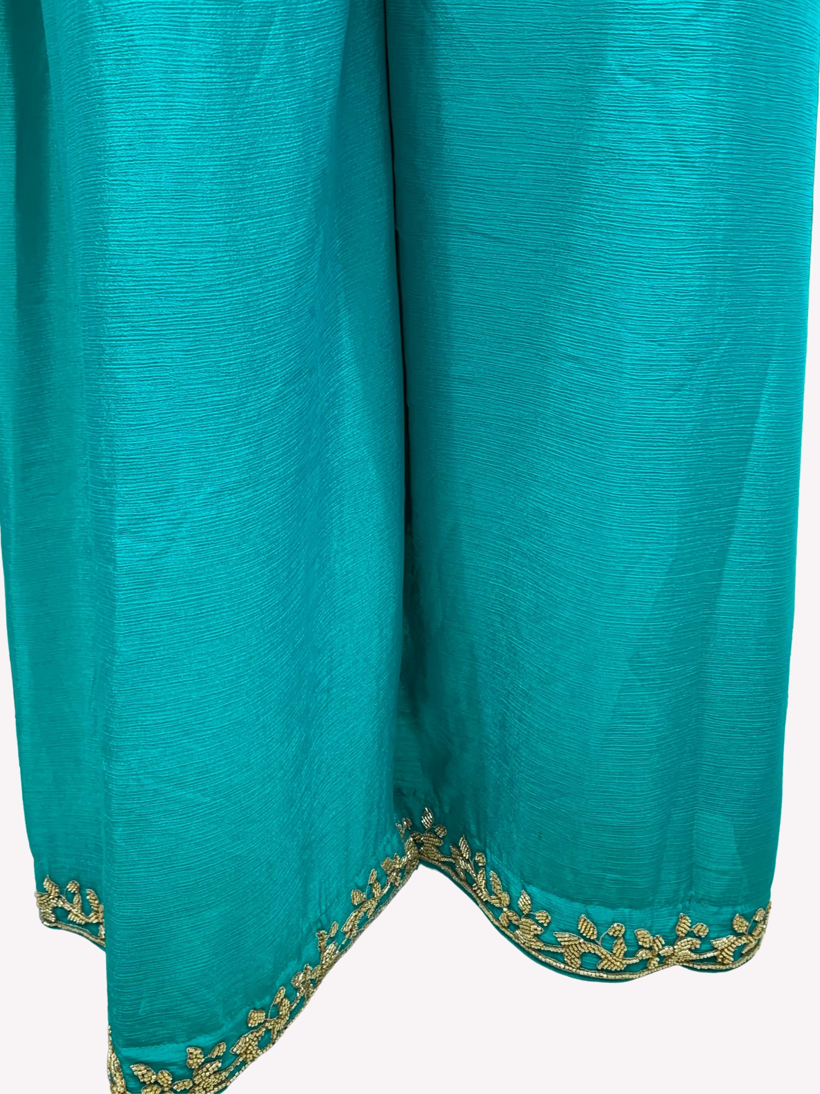 Firozi Chinon Indo Western with Cutdana Embroidery 5