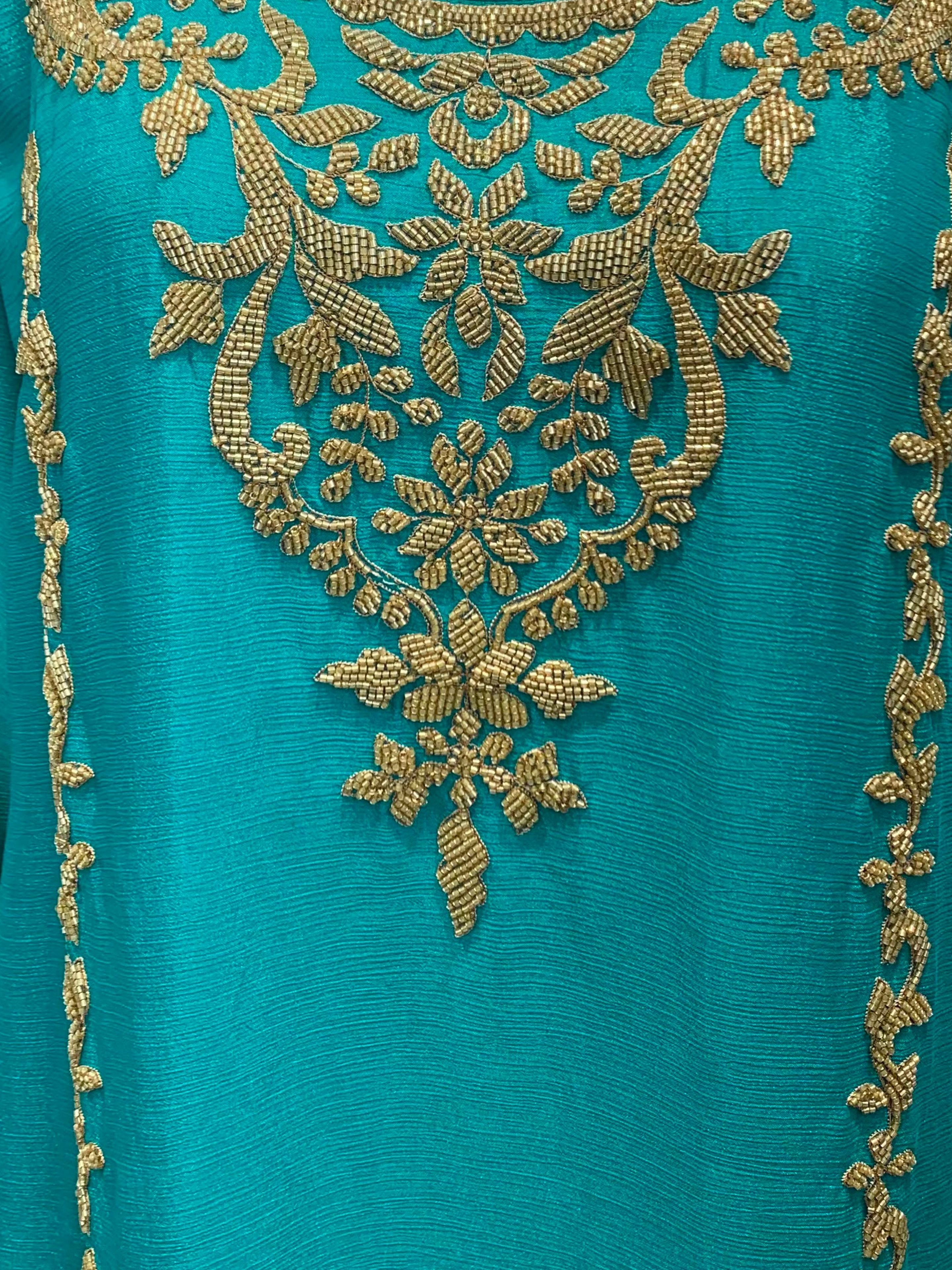 Firozi Chinon Indo Western with Cutdana Embroidery 6