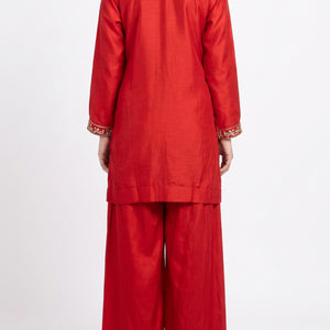 Red Chinon Indo Western with Cutdana Embroidery 1