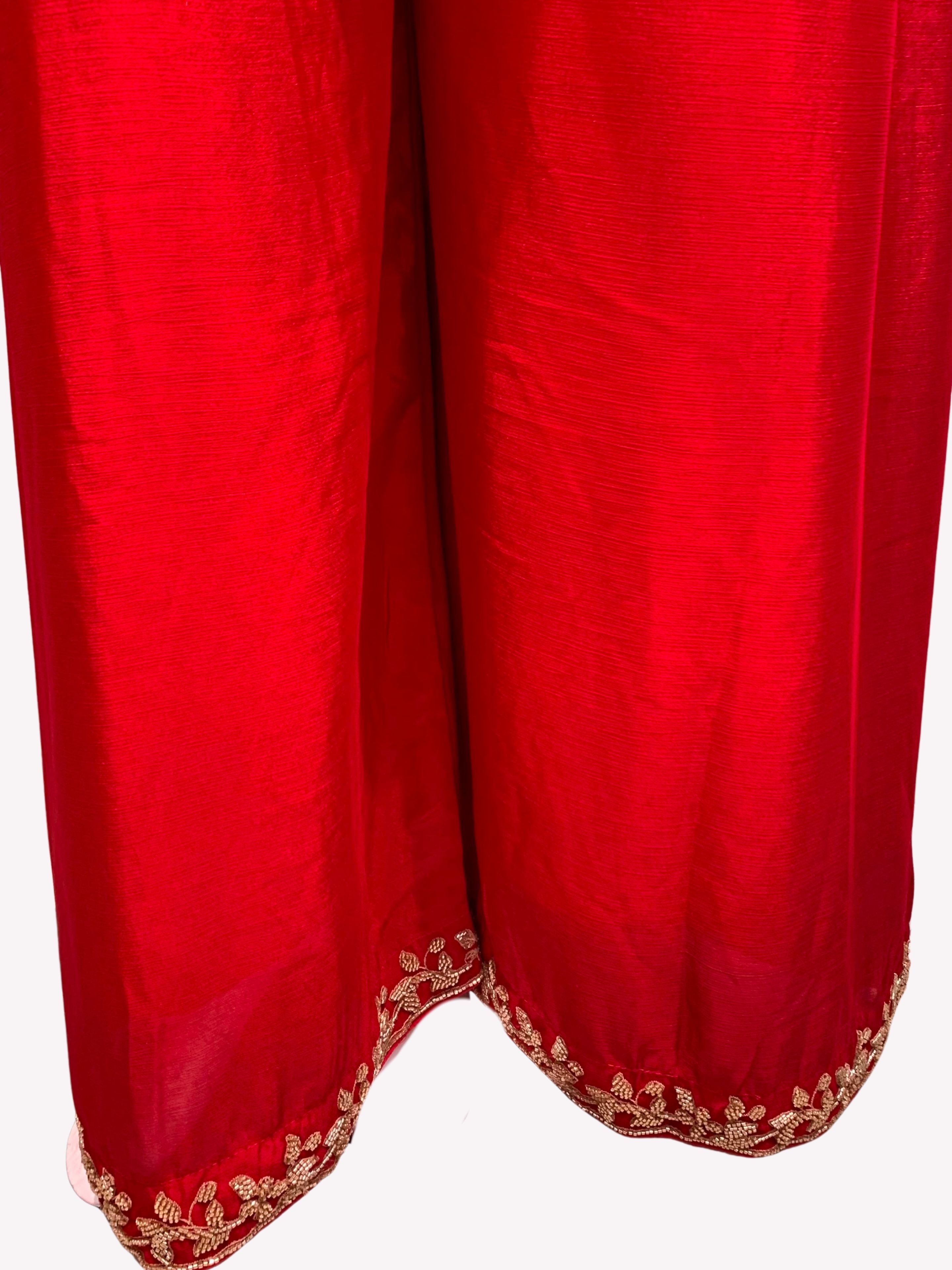 Red Chinon Indo Western with Cutdana Embroidery 4