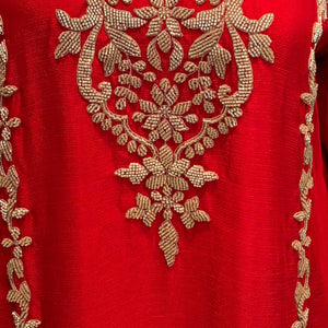Red Chinon Indo Western with Cutdana Embroidery 6
