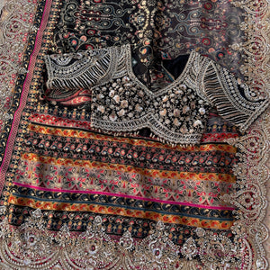 Black Banarasi Silk Saree Embellished With Cutdana, Sequins, Moti & Stone work