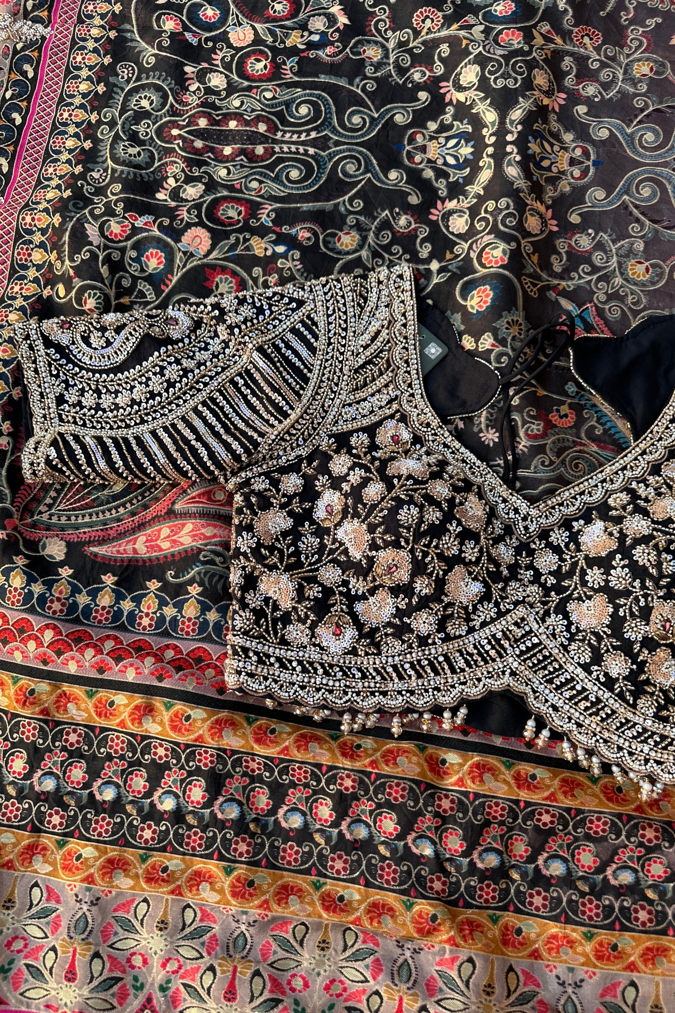 Black Banarasi Silk Saree Embellished With Cutdana, Sequins, Moti & Stone work