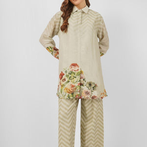 Linen Indo Western with Sequins and Printed Embroidery 2