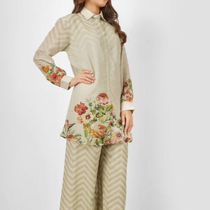 Linen Indo Western with Sequins and Printed Embroidery 4