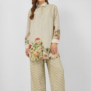 Linen Indo Western with Sequins and Printed Embroidery 5