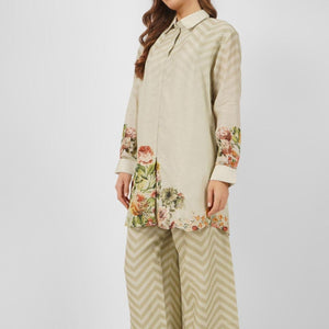 Linen Indo Western with Sequins and Printed Embroidery 6