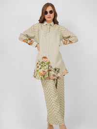 Linen Indo Western Coord Set with Sequins and Printed Embroidery