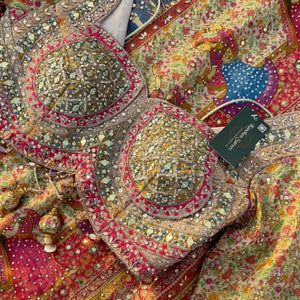 Multicolour Tissue Saree Embellished With Kundan, Sequins & Cut Dana Work