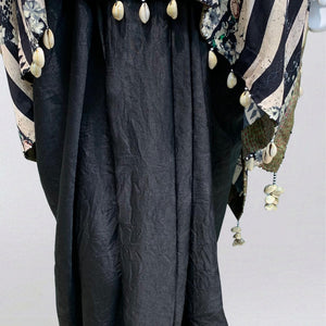 Black Hand Printed Crepe Coord Set with Moti, Sequins & Thread Detailing