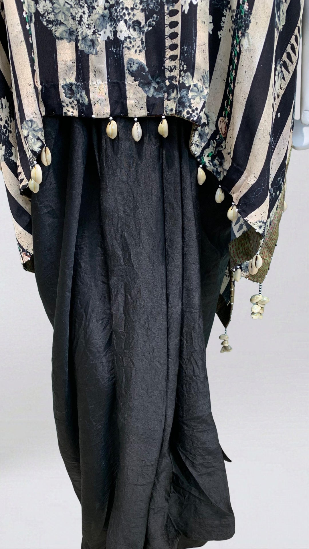Black Hand Printed Crepe Coord Set with Moti, Sequins & Thread Detailing