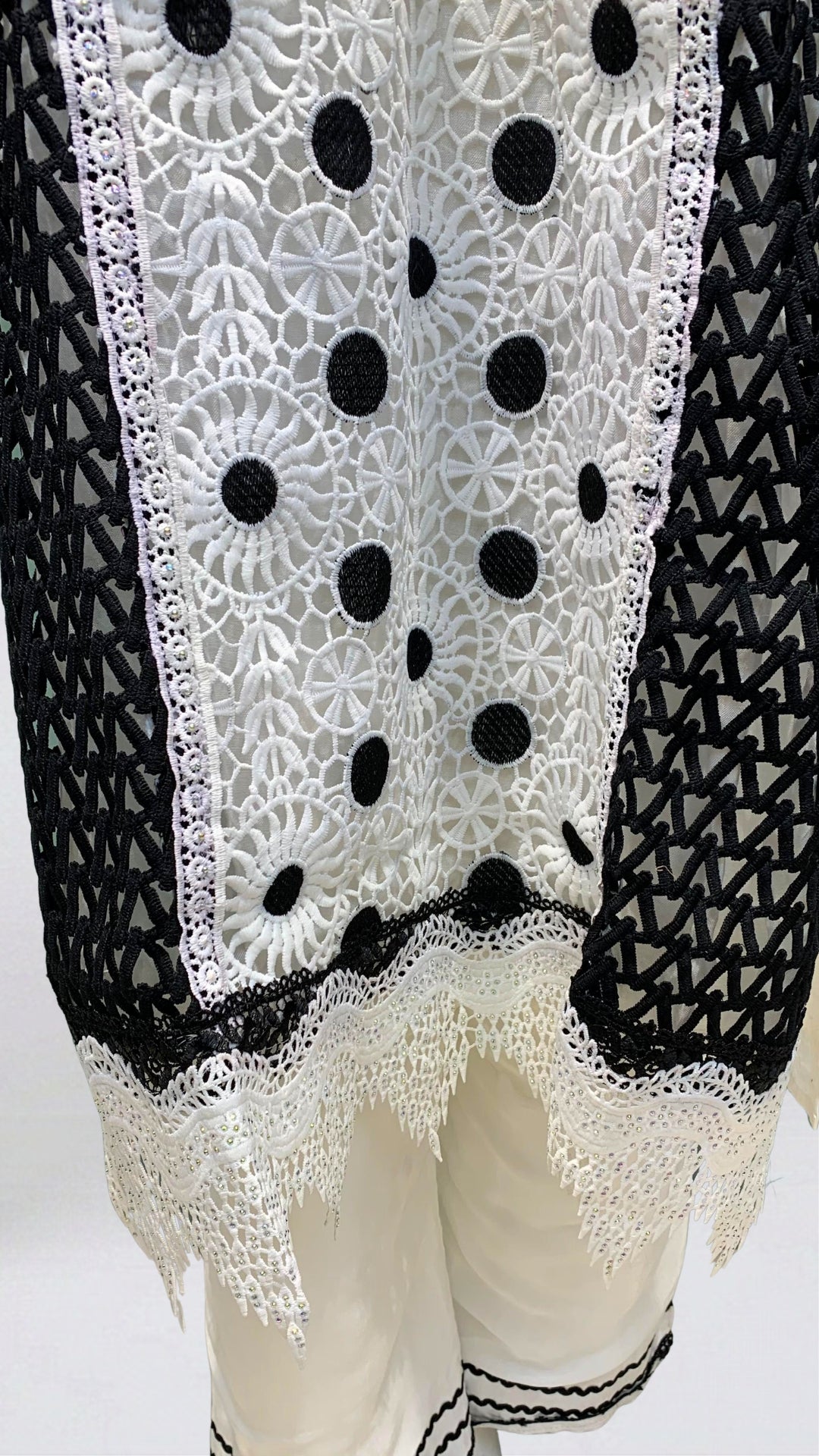 White Muslin Suit with Stone & Lace Detailing