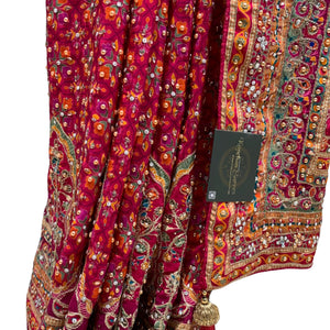 Fuchsia Tissue Silk Saree with Zari, Sequins & Cutdana work