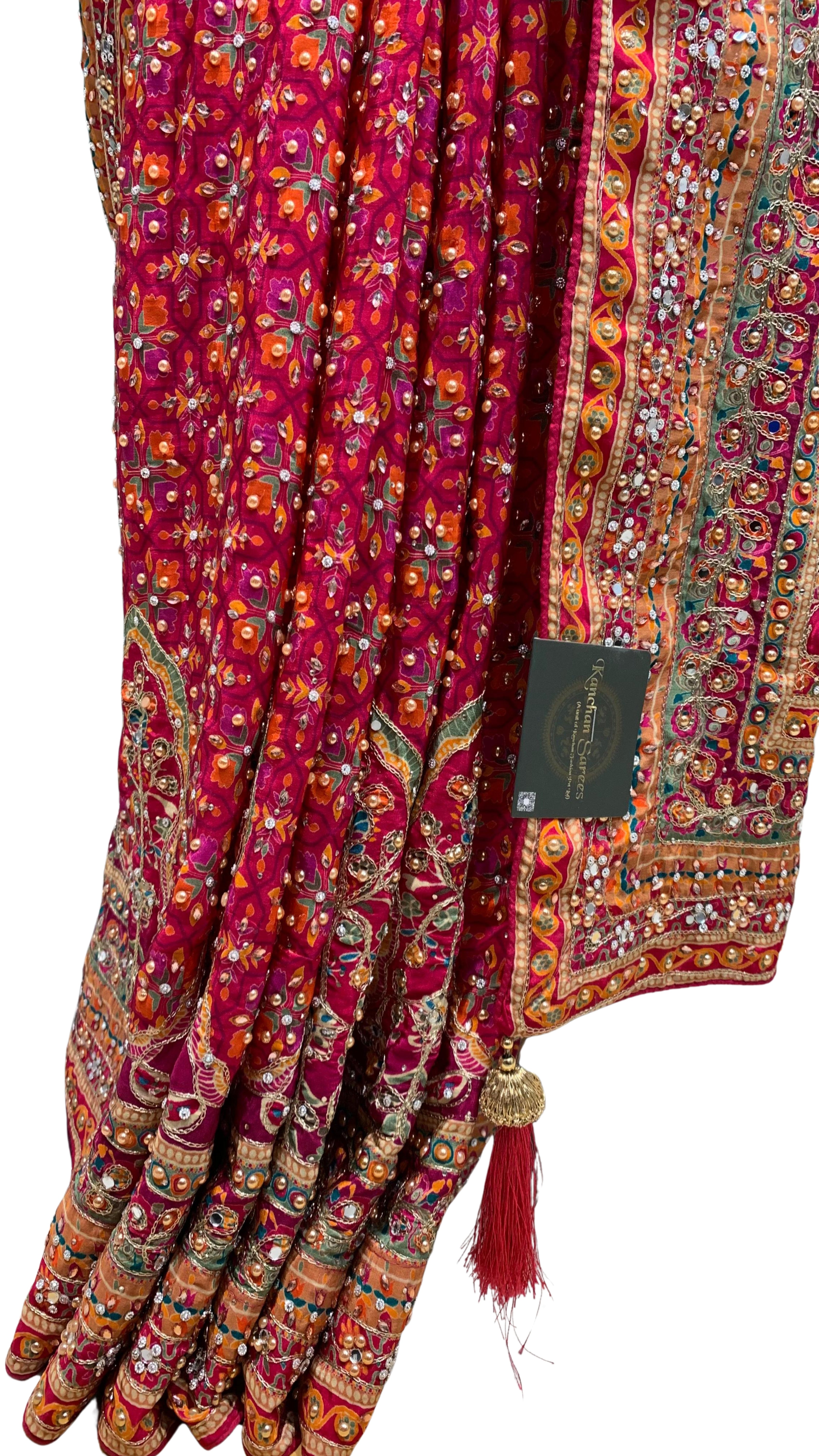 Fuchsia Tissue Silk Saree with Zari, Sequins & Cutdana work
