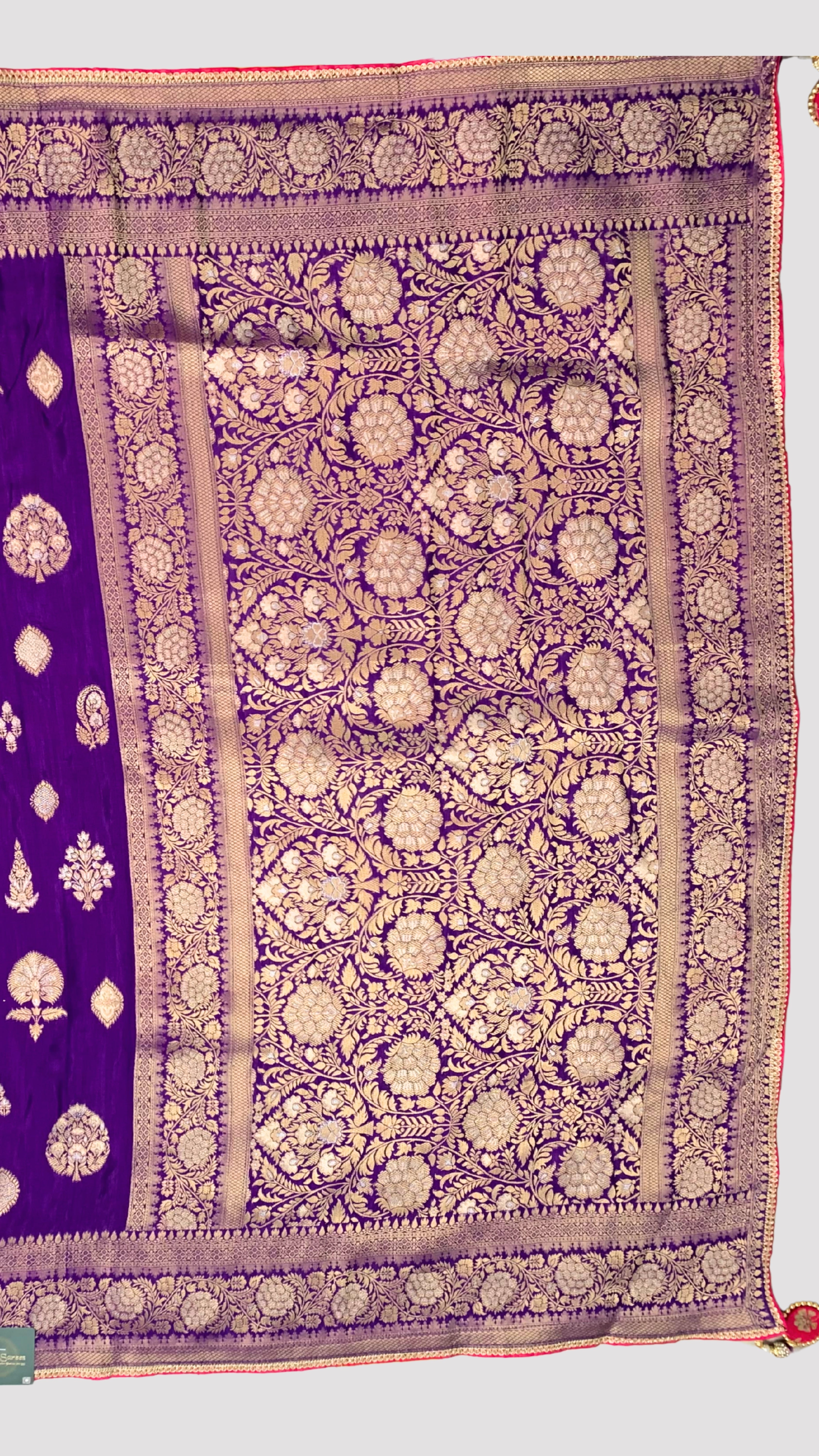 Purple Banarasi Silk Saree with Stitched Pink Blouse and Weaving Work