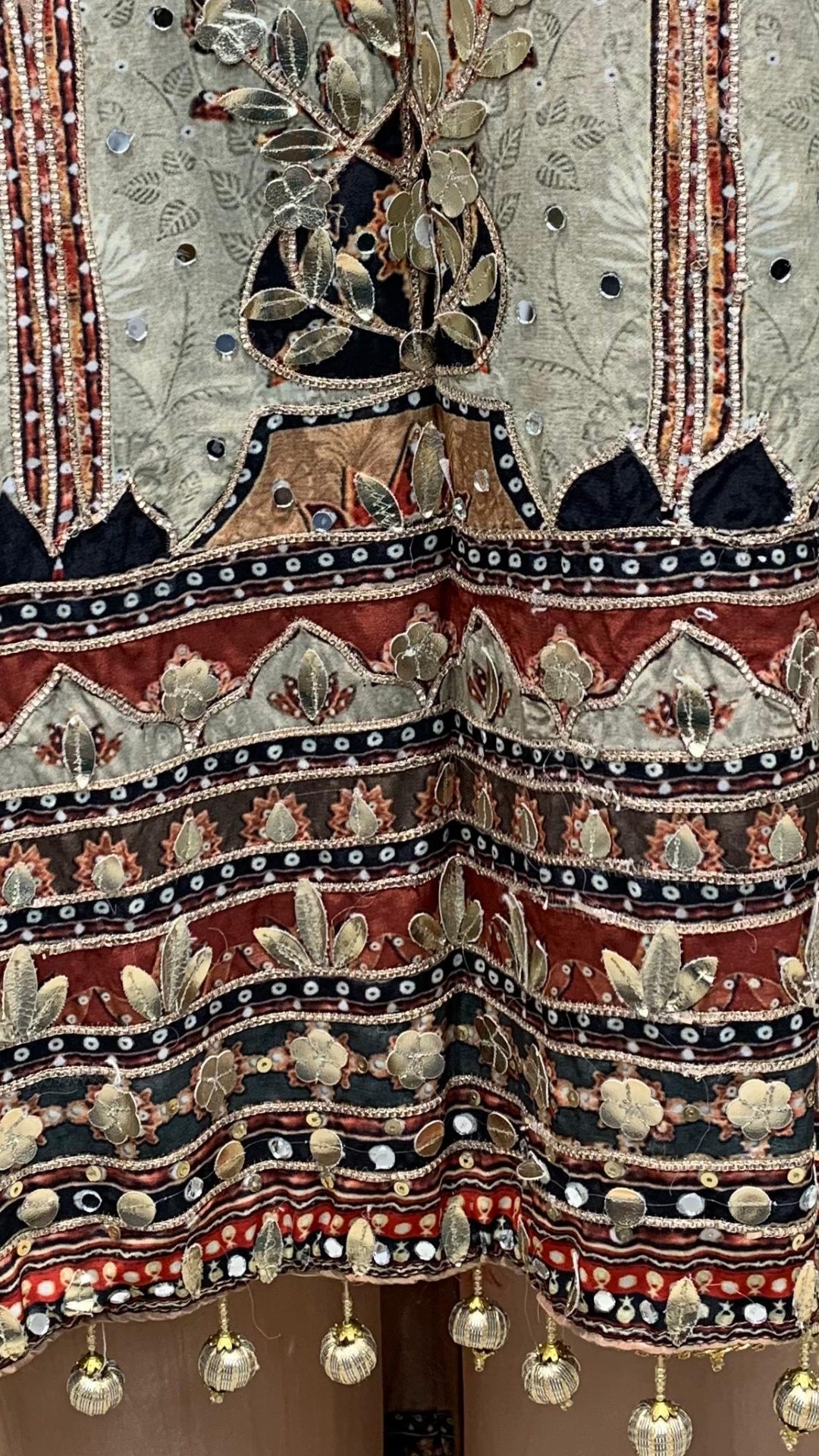 Rust Brown Muslin Suit Set with Gota Patti, Sequence & Moti Latkan Work