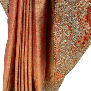 Orange Banarasi Unstitched Saree with Zarkan Work