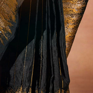 Black Silk Satin Saree with Swarovski Work
