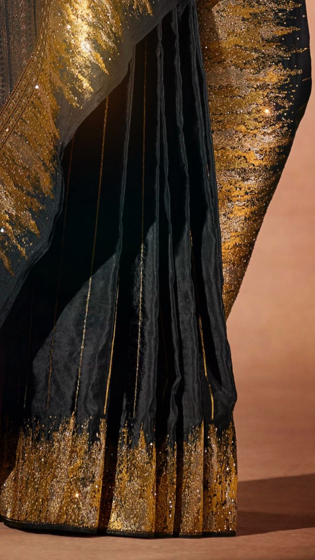 Black Silk Satin Saree with Swarovski Work