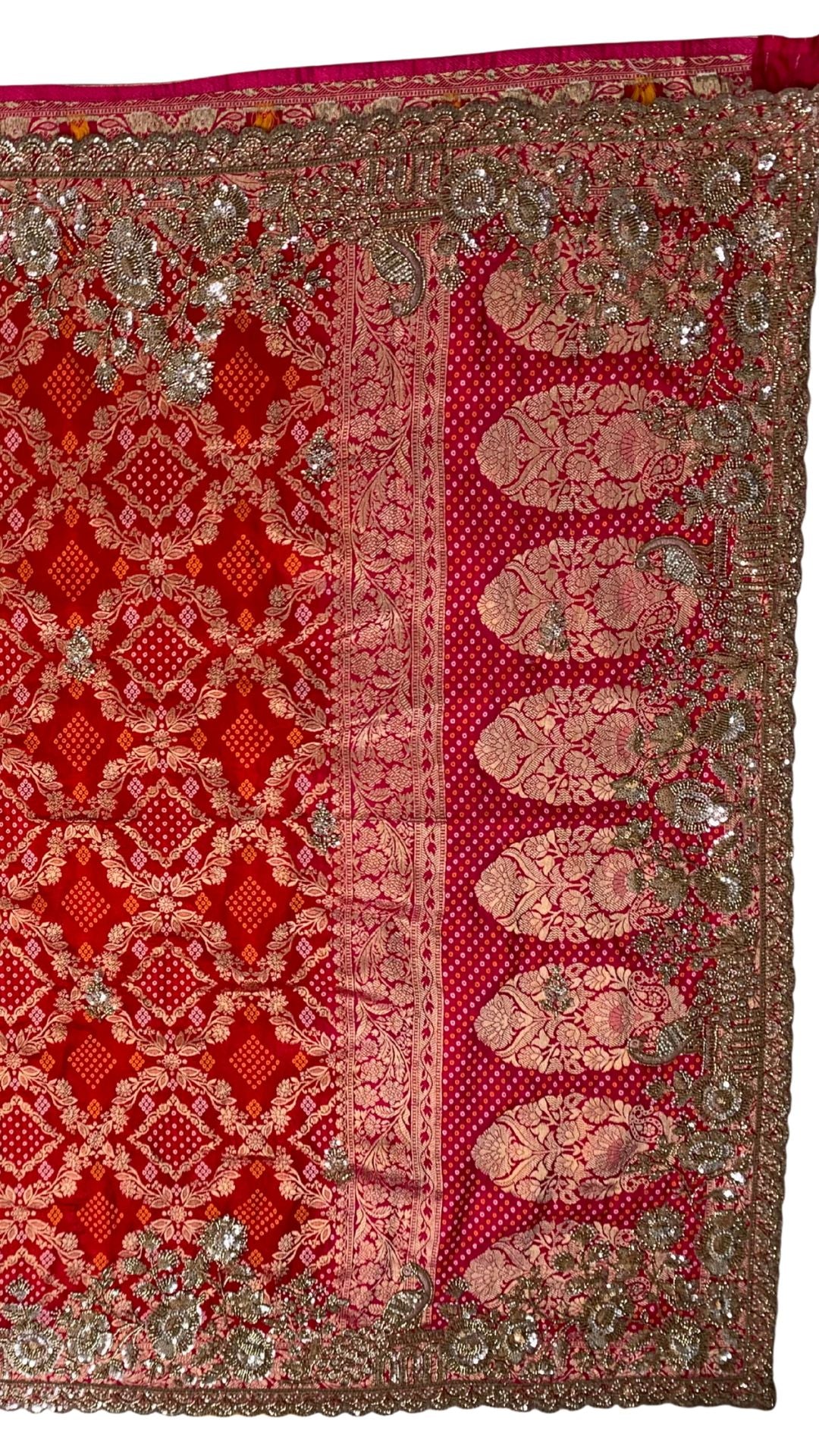 Beautiful Red Silk Saree Embellished With Sequins, Pearl & Cut Dana Work