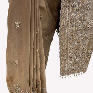 Golden Tissue Saree Embellished With Cutdana, Sequins, Pearl & Zari Work