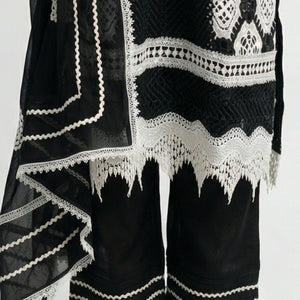 Black Muslin Suit with Stone & Lace Detailing