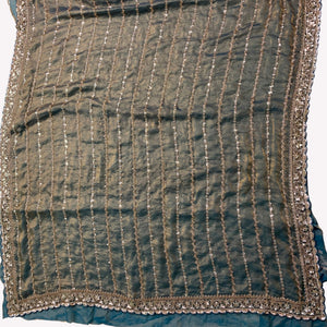 Olive Tissue Unstitched Saree Embellished With Sequins & Cutdana
