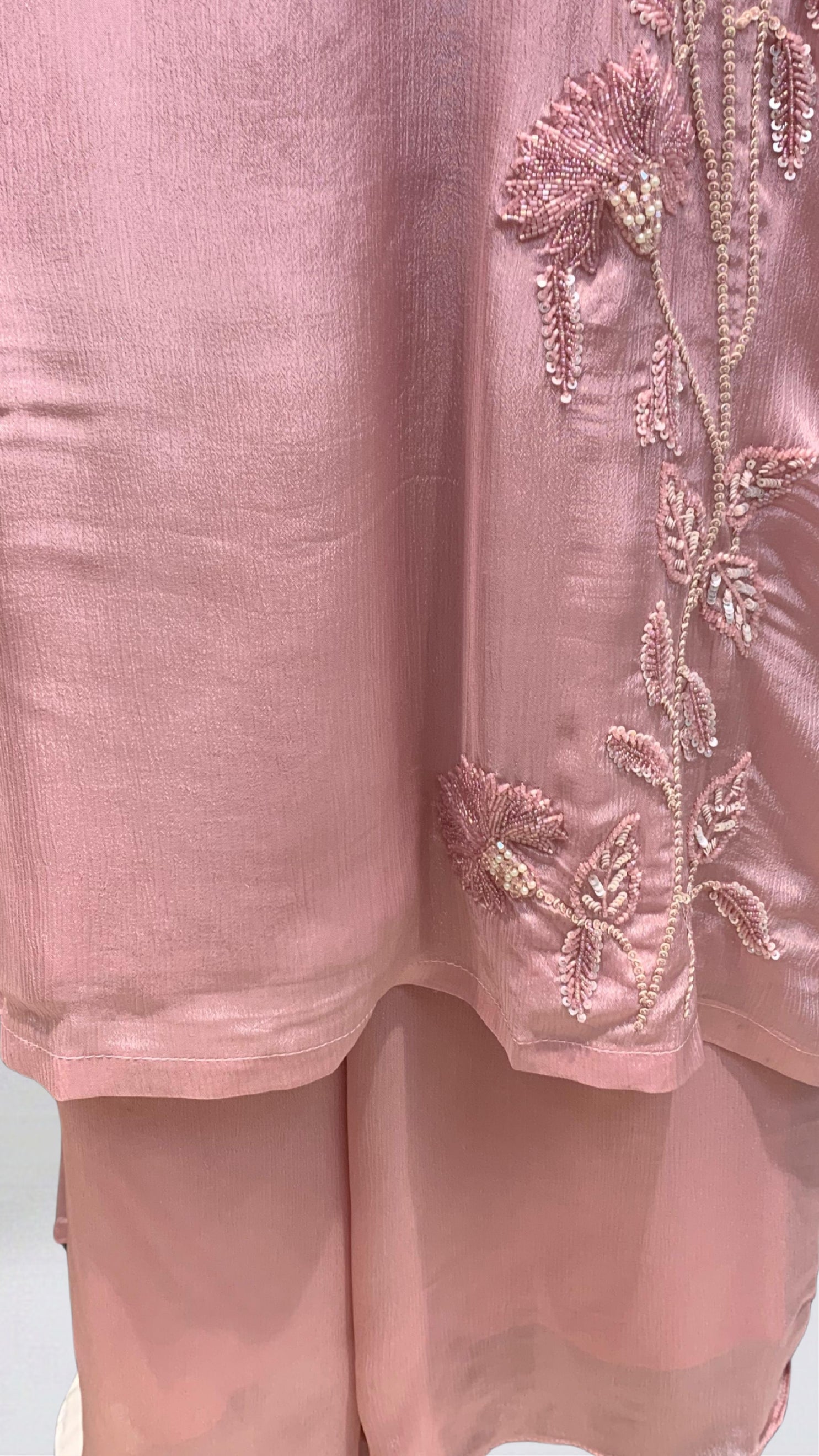 Pink Chinon Suit with Sequins & Cutdana Detailing