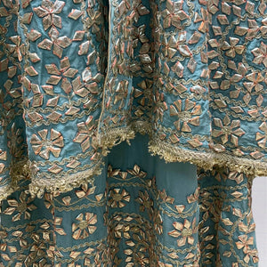 Turquoise Soft Organza Set with Gota Patti Detailing