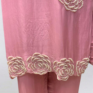 Peach Soft Organza Suit with Moti & Cutdana Detailing