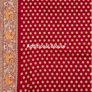 Red Georgette Unstitched Saree with Zari, Cutdana & Sequins Work and Heavy Lace Border