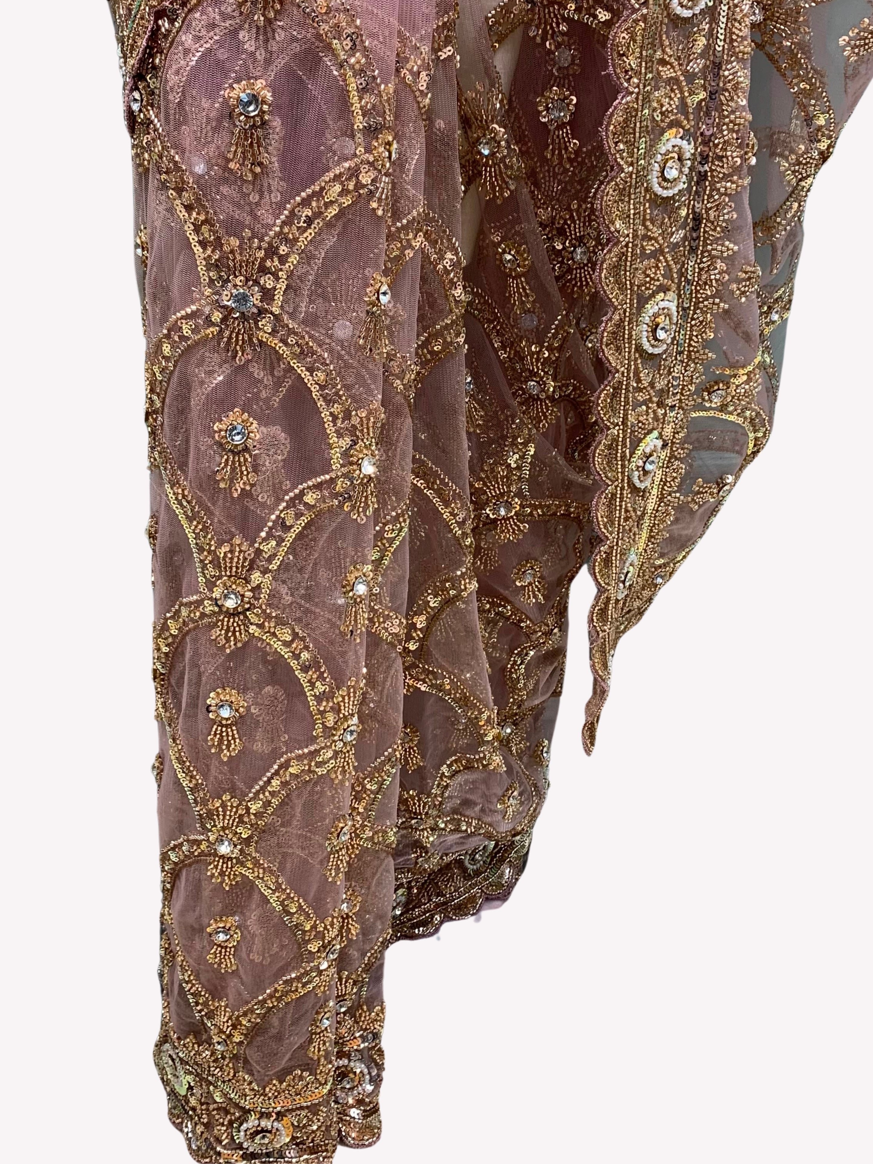 Net Saree Embellished With Cutdana, Sequins & Pearl Work