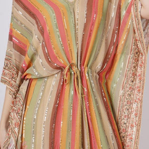 Multicolor Beige Georgette Kaaftan with Mirror and Sequins Work