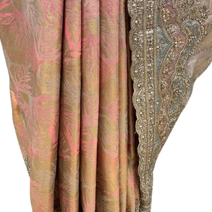 Peach Pure Banarasi Unstitched Saree with Sequins, Swarovski & Zari Work