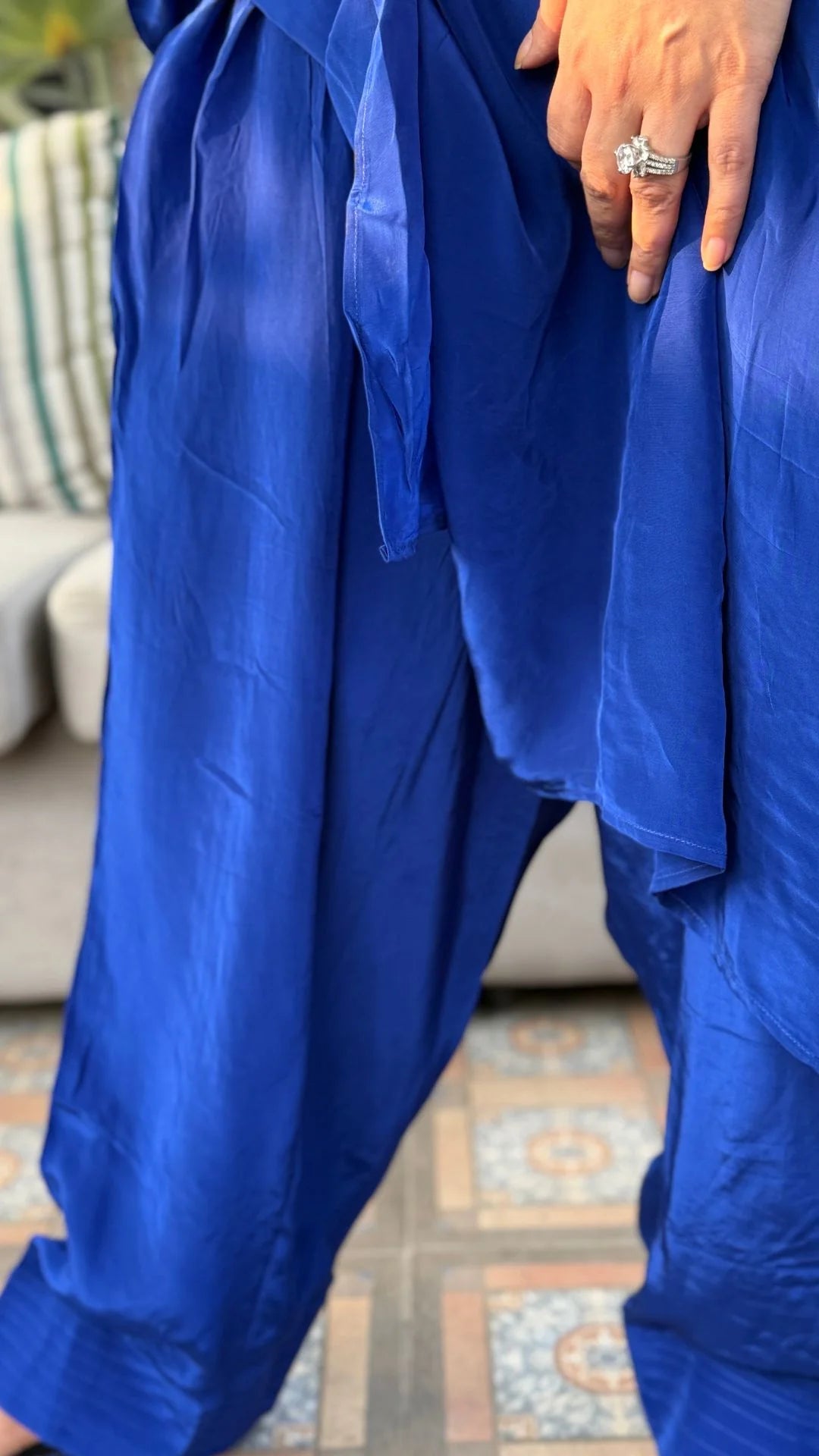 Blue Crepe Embroidered Kaftan with Salwar