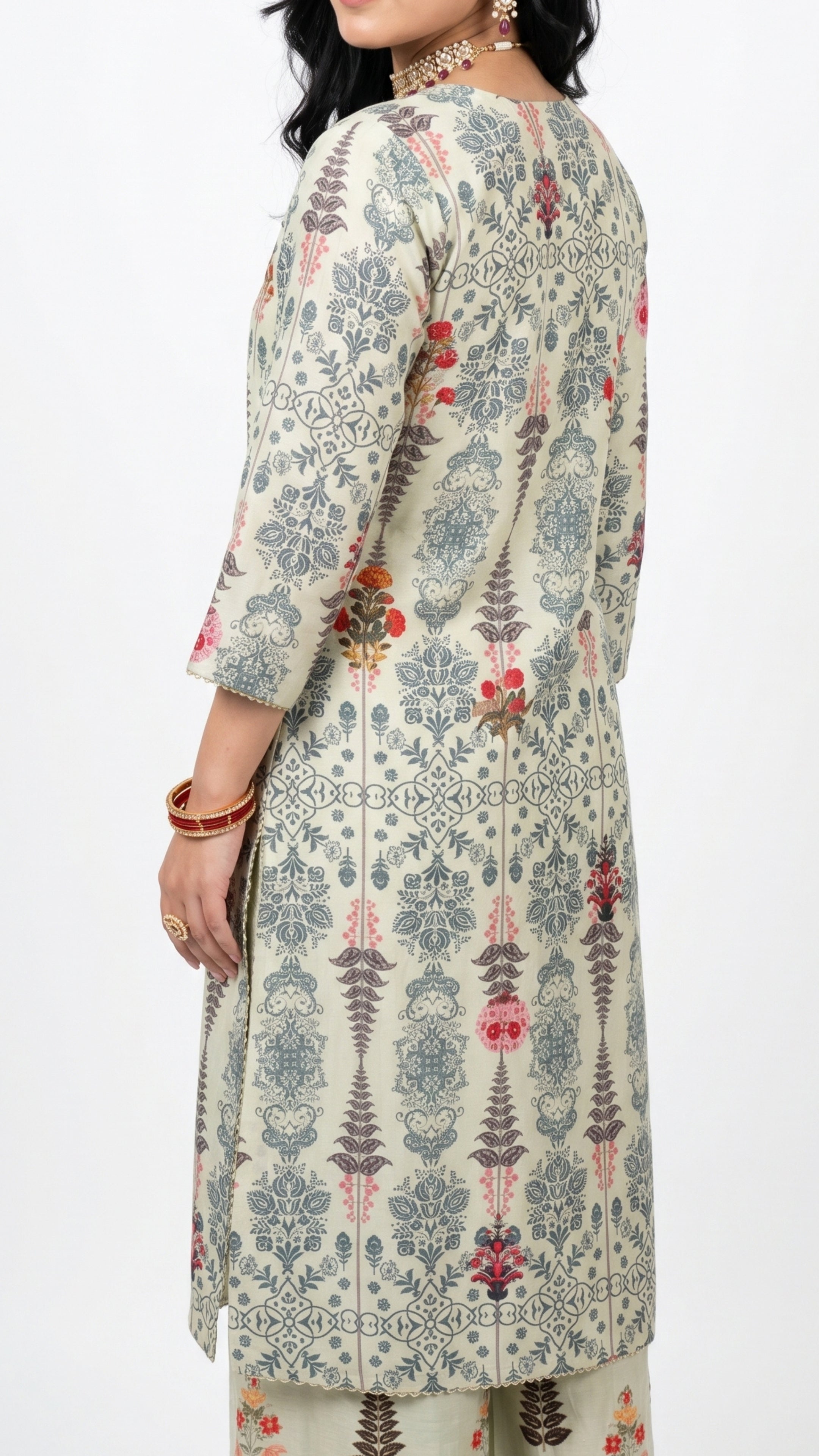 Mint Digital Printed Cotton Fabric Co-ord Set with Zari Work