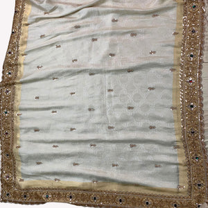 Ivory Tissue Unstitched Saree Embellished With Sequins, Moti, Stone & Cutdana Work