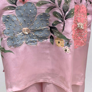 Printed Soft Organza Suit with Moti & Cutdana Detailing
