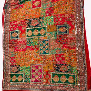 Multicolour Silk Unstitched Saree Embellished With Sequins, Mirror, Stone & Swarovski Work