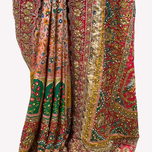 Beautiful Peach Silk Ready Made Saree Embellished With Pure Hand Work