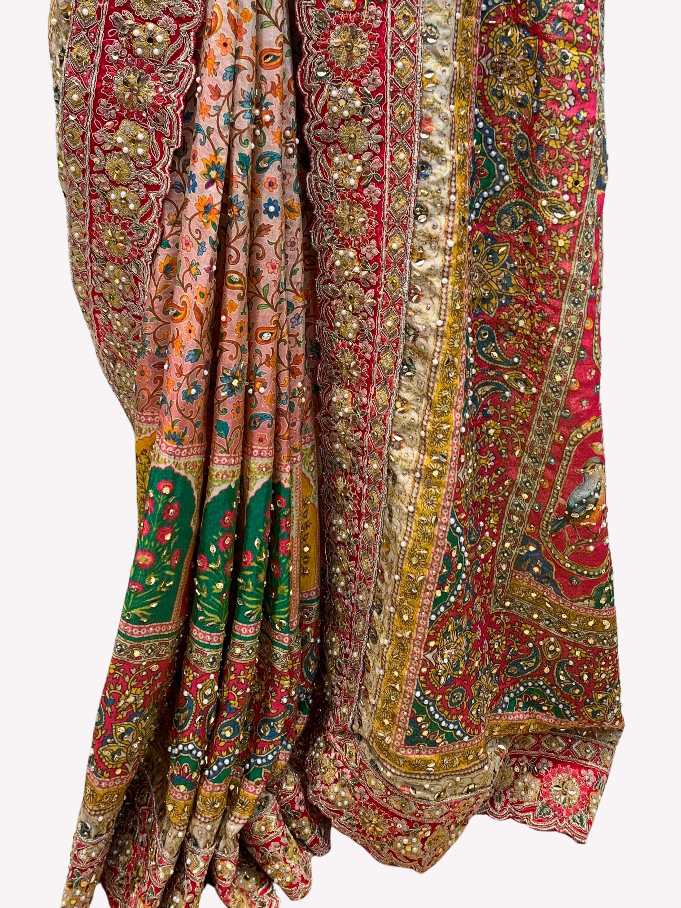 Beautiful Peach Silk Ready Made Saree Embellished With Pure Hand Work