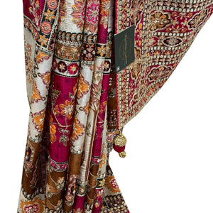 Maroon & Pink Banarasi Silk Saree with Heavy Zari and Sequins Work