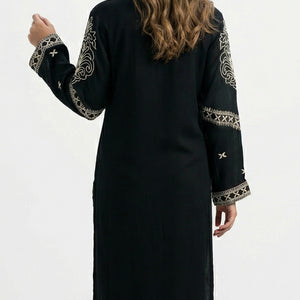 Black Chinon Suit Set with Thread Work Detailing