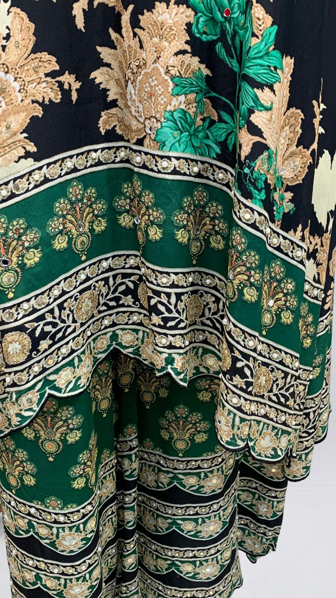 Black Crepe Coord Set with Digital Print & Mirror