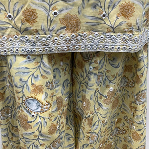 Yellow Digital Printed Cotton Suit With Thread & Patti Work