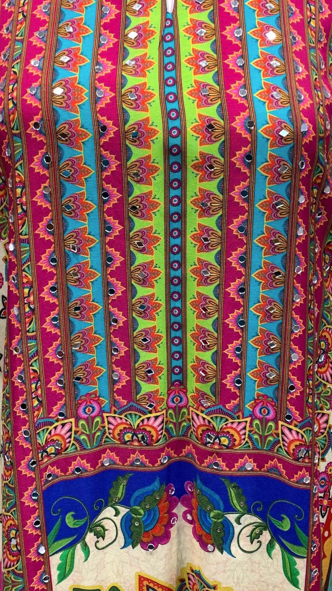 Multicolour Muslin Crepe Coord Set with Digital Print & Mirror Work