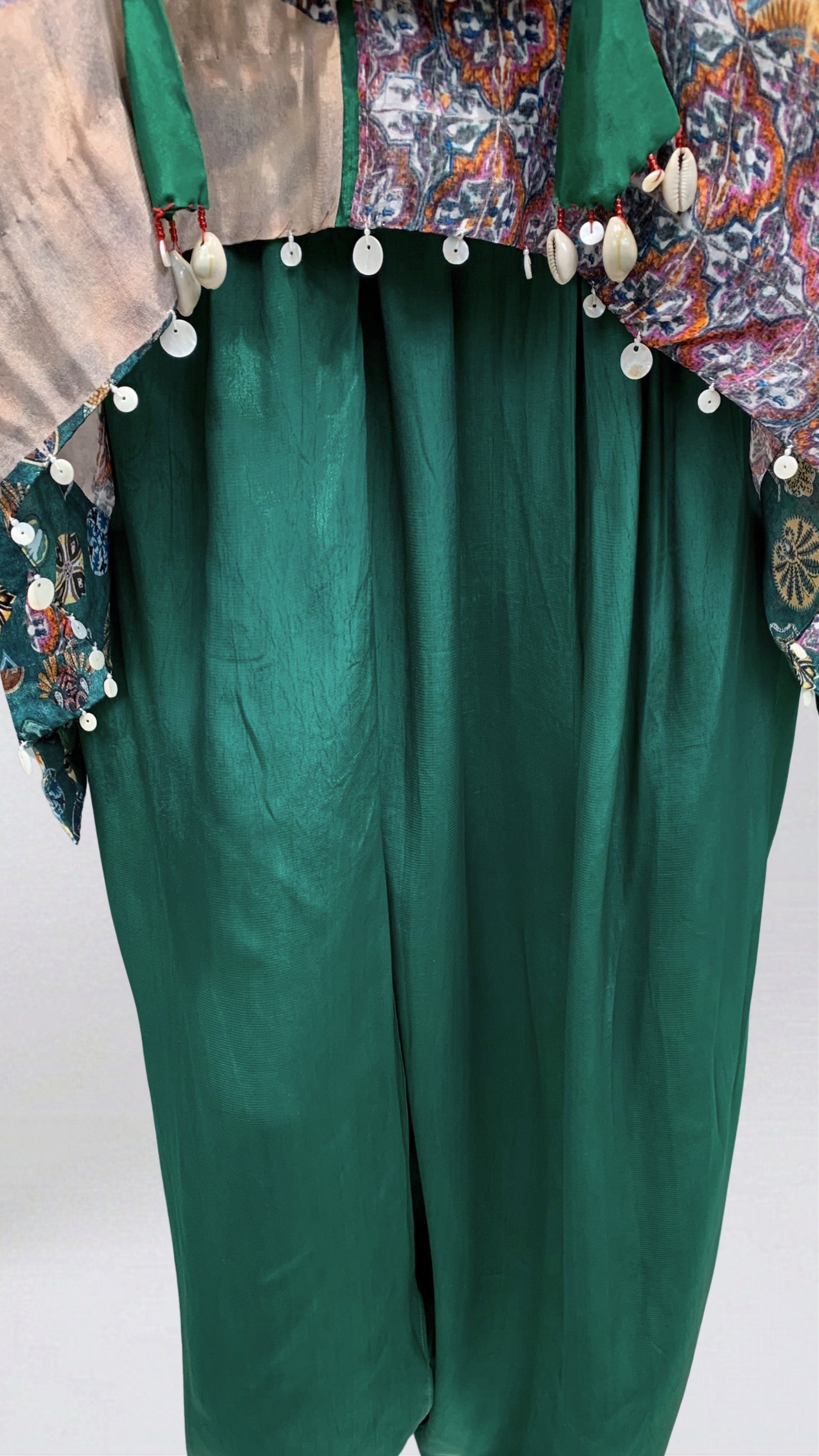 Emerald Green Crepe Coord Set with Dori & Moti Sippi Detailing