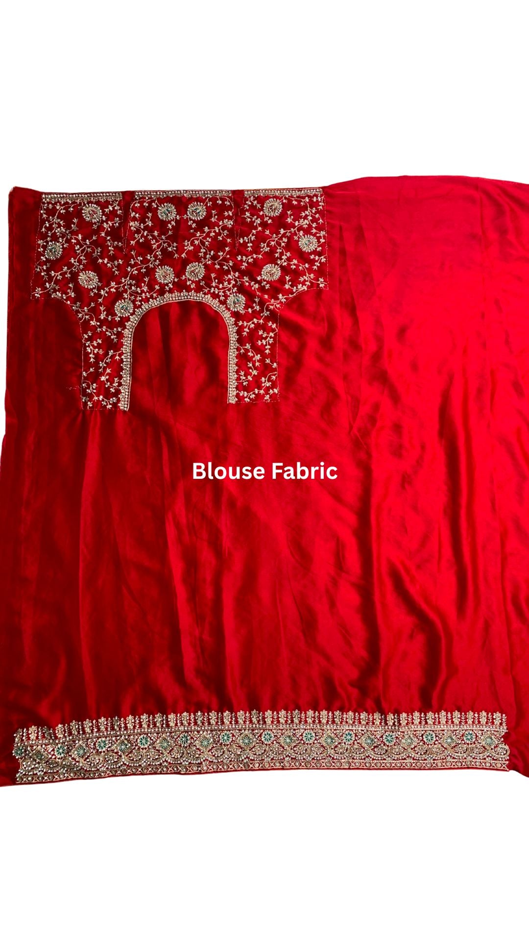 Red Bridal Satin Unstitched Saree with Zarkan & Cut Dana Work