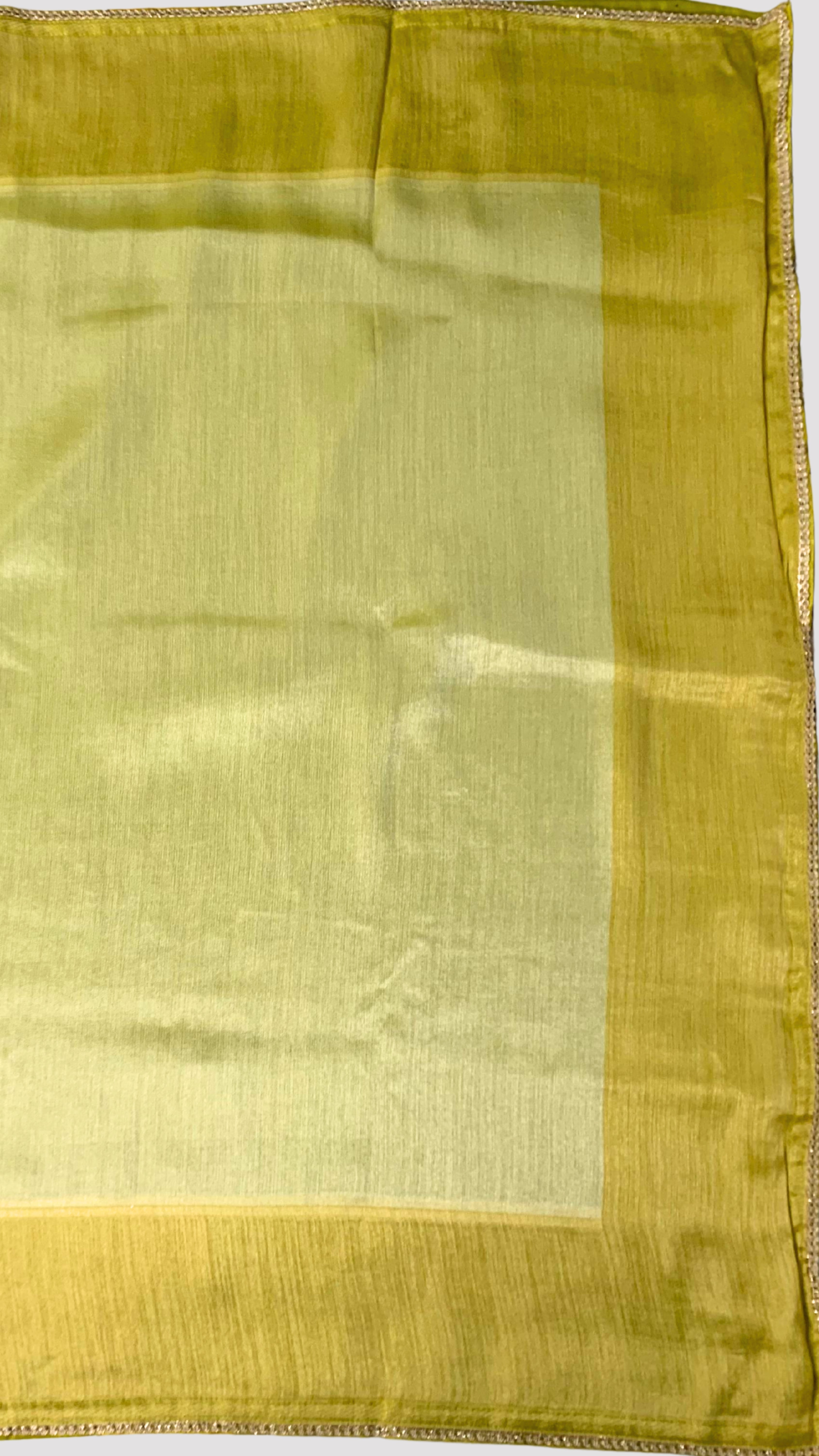 Lemon Green Silk Saree with Stitched Blouse and Zari, Cutdana & Sequins Work